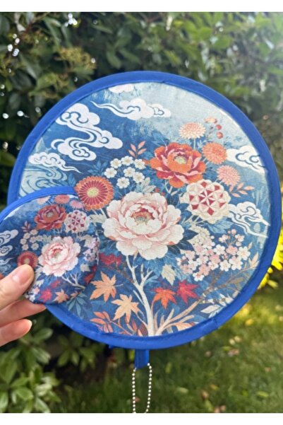 aysa stil Renkli çiçek desenli, katlanabilir yuvarlak el yelpazeleri.