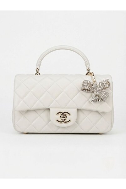 silora Classic Quilted Design Women's Handbag with Crystal Bow Pendant