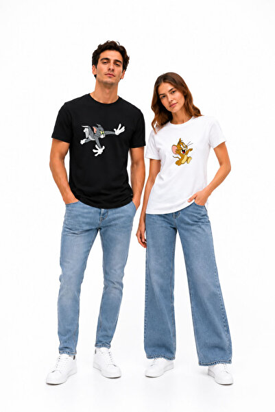 Ciel Lune Tom and Jerry Printed Lover's T-Shirt White Unisex Oversize Couple ...