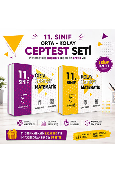 Karekök Yayınları 11.Sınıf Cep Test Kolay Matematik ve Orta Matematik 2 Cep K...