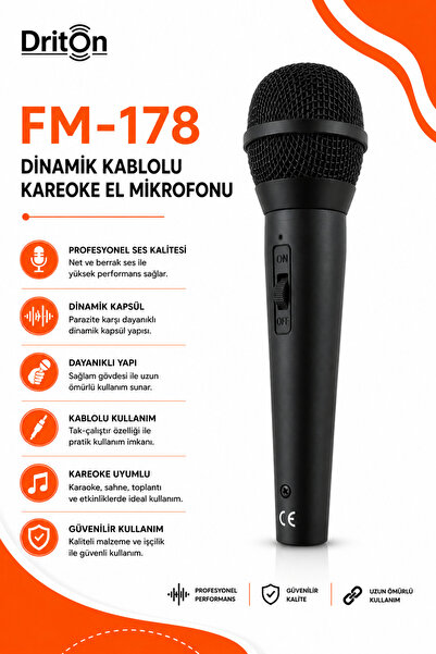 DRİTON FM-178 KABLOLU DİNAMİK KAREOKE EL MİKROFONU