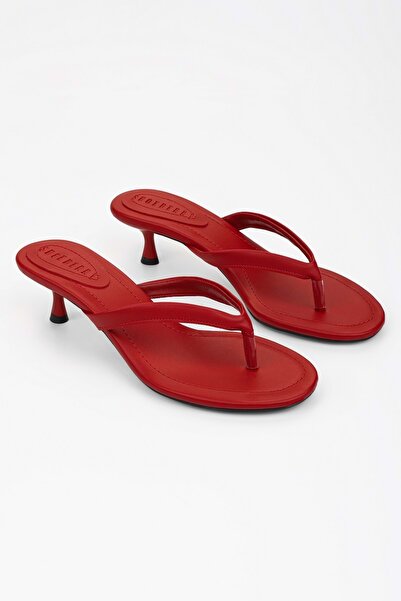 Shoeberry Дамски червени кожени джапанки на ток Ривела