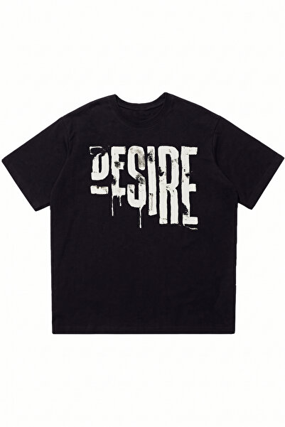 DASH WEAR Desire Printed Black Oversize Crew Neck T-Shirt