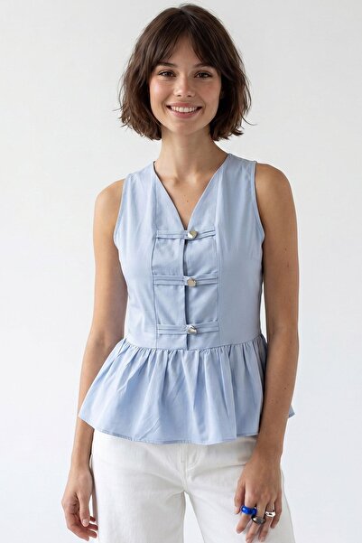 Hiccup MIXRAY Bluză Fără Mâneci Din Poplin, Cu Peplum