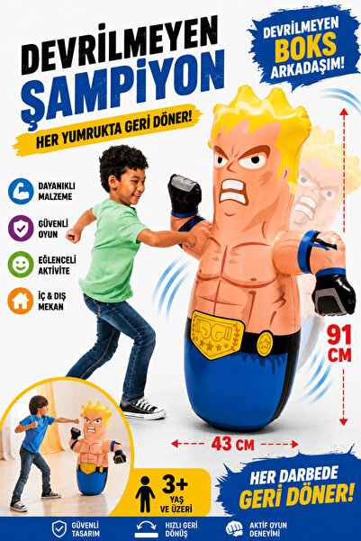 Oyuncak Fabrikası Boksör Şişme Hacı Yatmaz 91 cm Dev Boy Çocuk Boks Oyuncağı ...