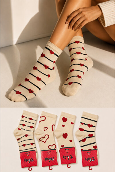Ducks Socks جوارب نسائية قطنية بدون خياطة، 4 قطع، جوارب منقوشة متوسطة الطول