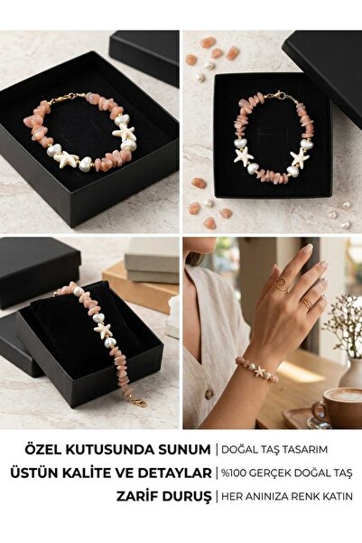 Deniz Yıldızı Pembe Taşlı Kadın Bileklik