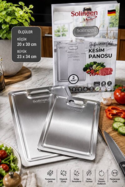 vivenzi Solingen 2-Piece Stainless Steel Cutting Board Steel Cutting Board 20...