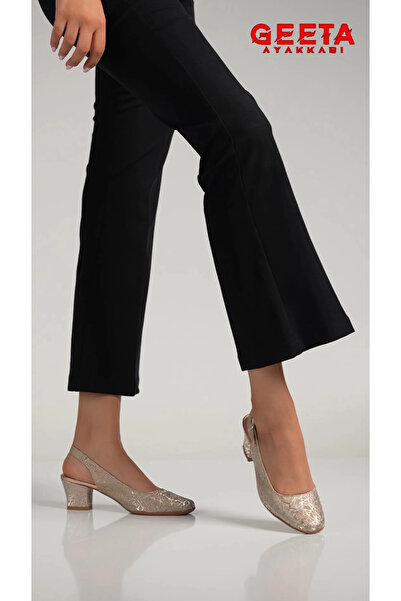 geeta Women's Heel Shoes with Gold Detail
