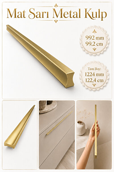 Badem10 Özen 992 mm 1224 mm Düz Mat Sarı Mobilya Kulp Uzun Çekmece Dolap Kapa...