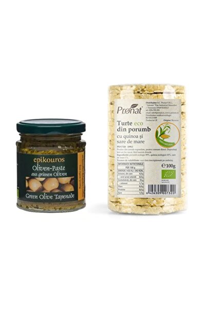 Epikouros Pachet Aperitiv Bio: Pastă din măsline verzi Tapenade 190 g + Turte...