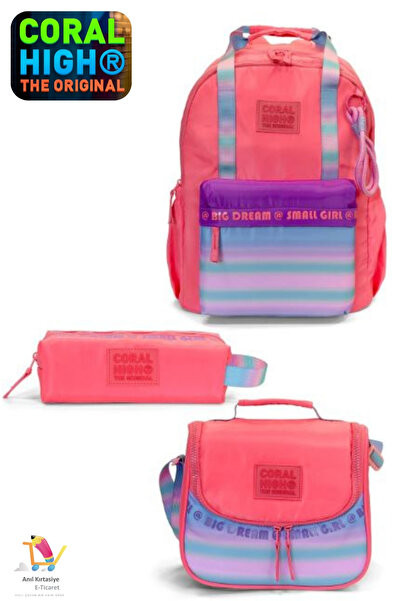 Coral High Mercan School Bag-Thermal Lunch Bag-Pencil Holder Set