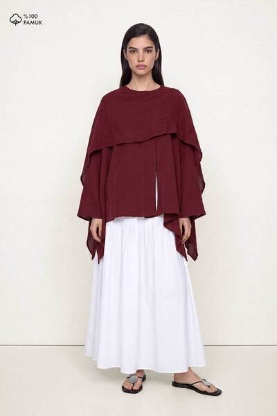 Hooopstore Pelerin Detaylı Bordo Tunik