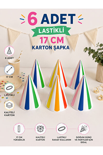 Partifabrik Rođendanska kartonska kapa za zabavu 6 kom 17 cm