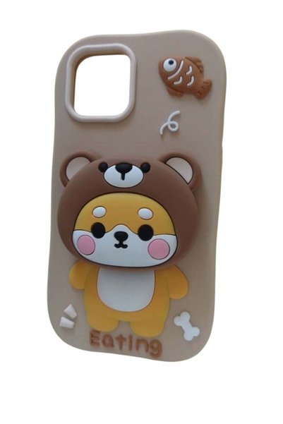 Generic 3D Cute Cartoon Character Scalable Holder Soft Silicone Case for iPhone 12/12 Pro