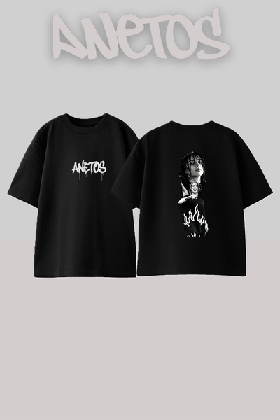 Anetos Billie Eilish_162 Dizajnirana široka crna majica sa printom