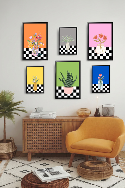 Erfa Concept Çerçeve Görünümlü 6 Parça Modern Soyut Sanat Dekoratif MDF Tablo...