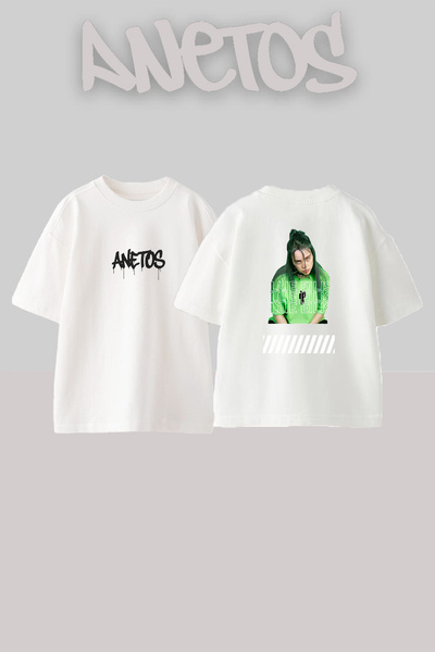 Anetos Μπλουζάκι Billie Eilish_169 με στάμπα σχεδίου, υπερμεγέθες λευκό