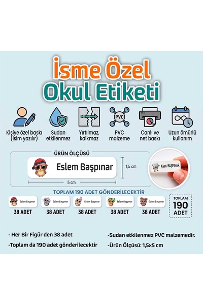 Kapbirhediye Okul Etiketi Isme Özel Kalem Defter Etiketi Baykuş 2 Temalı 190 Adet