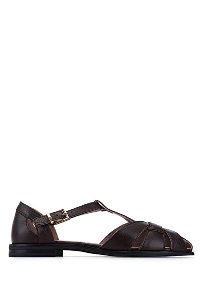Tamer Tanca Women's Genuine Leather Brown Flat Sandals