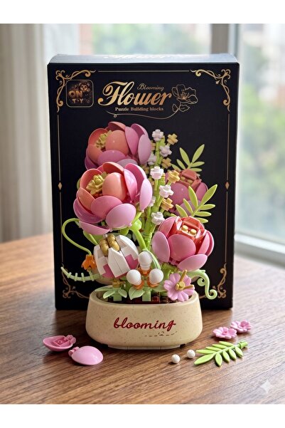 Arvela Premium Blooming Çiçek Yapım Blokları - DIY Pembe Somon Şakayık Buketi...