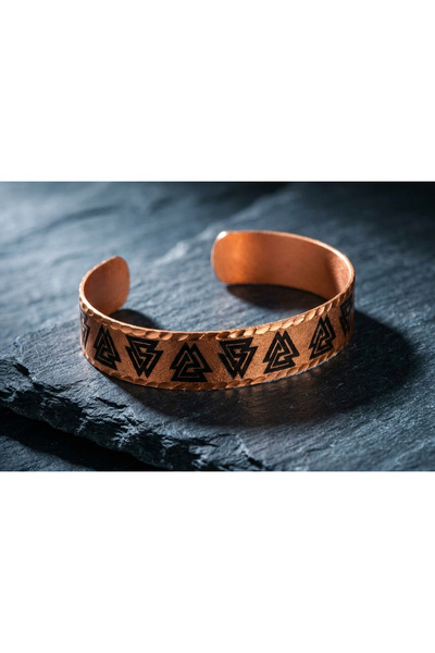 Erol Bakır 100% Handmade Copper |   Copper Valknut Motif Adjustable Clamp Bra...