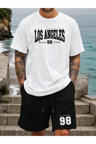 Vordevia Los Angeles Printed Top and Bottom Shorts - T-Shirt Set