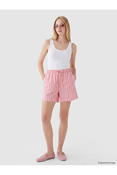 LC Waikiki Pink Elastic Waist Striped Women's Shorts