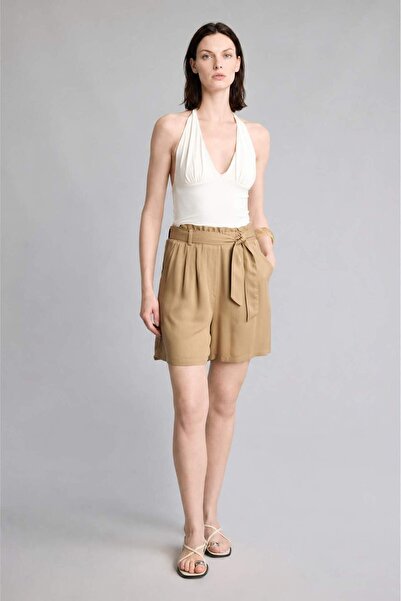 DeFacto Paperbag High Waist Wide Leg Belmando Khaki Shorts H1055Ax26Sm