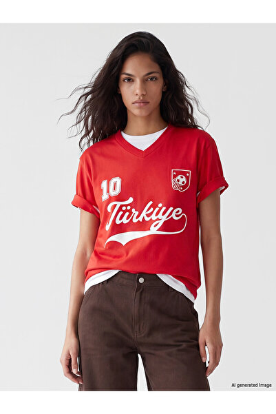 LC Waikiki Trendlucky Women's 100% Cotton T-Shirt with Türkiye Print