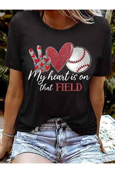 212Wear تي شيرت مطبوع عليه عبارة "My Heart Is on the Court" ذو ياقة دائرية