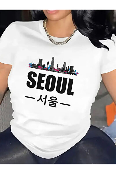 STITCHLY Women's Summer Seoul Graphic T-Shirt - Short Sleeve Casual Tee with ...