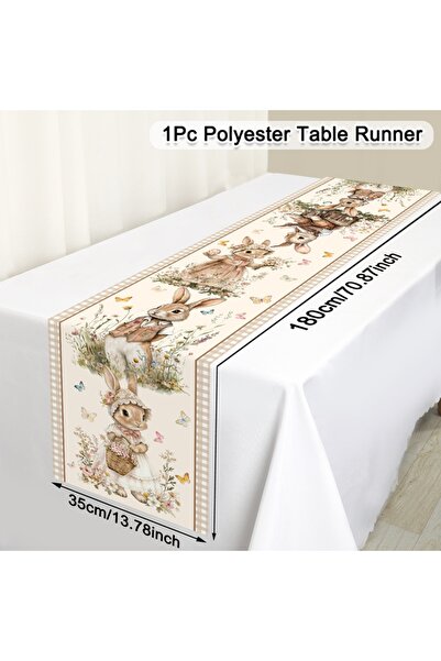 Choice3 21 2026 Happy Easter Rabbit Table Runner Bunny Dining Table Cloth Spr...