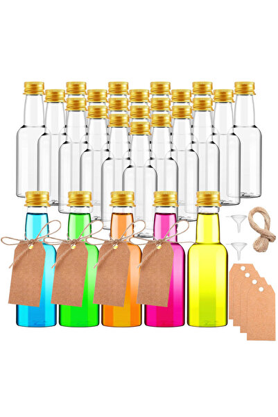 Choice10 زجاجات مشروبات كحولية صغيرة سعة 50 مل بغطاء ذهبي، 28 قطعة، زجاجات صغ...