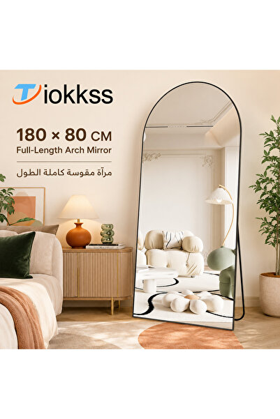 Tiokkss 180×80cm Arched Full Length Mirror, Oversized Black Frame Floor Mirro...