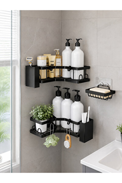 Yoawllty 3 Pieces Stainless Steel Corner Shower Caddy Set, No Drilling Waterp...