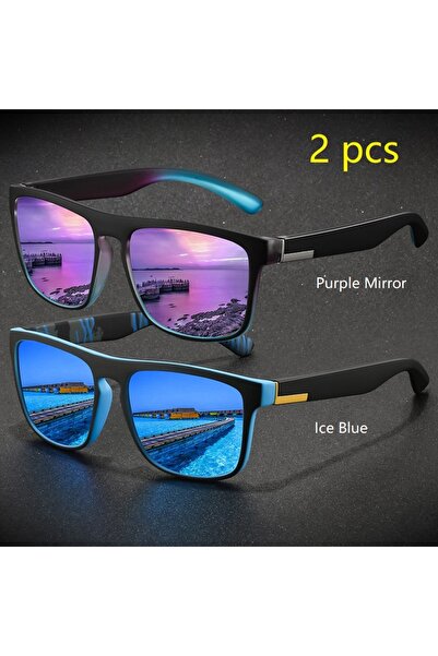 Choice5 Purple-IceBlue 2 Pieces Fashion Vintage Square Sports Sunglasses Men ...