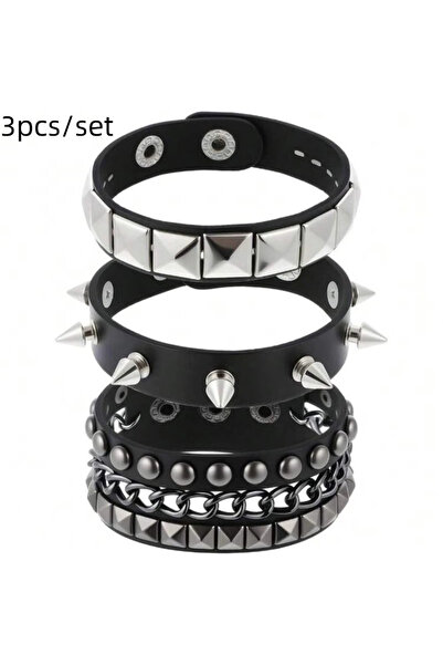 Choice3 A1 Hot Sale 1 Set Punk Bracelets For Men Women Punk Gothic Spike Rive...