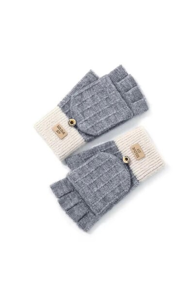 Choice One Size Gray Fashion women fingerless winter gloves with finger prote...