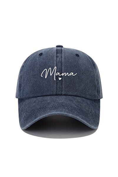 Choice4 Adjustable Navy Blue Mom loves patterned printed baseball caps, retro...