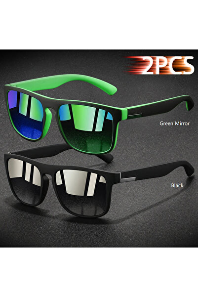 Choice9 نظارات شمسية كلاسيكية مربعة الشكل من GreenMirror-Black، قطعتان، للرجا...