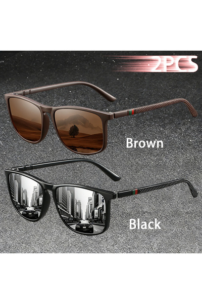 Choice3 Brown-Black 2PCS Classic Fashion Colorful stripes design Sunglasses M...