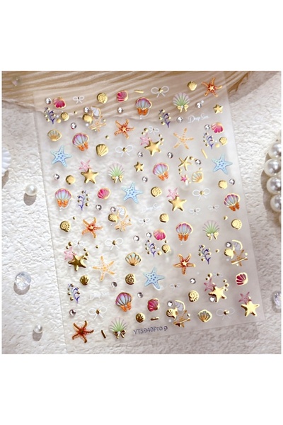 Choice4 1Pcs 3D Summer Beach Ocean Nail Art Stickers Luxury Gold Shell Starfi...