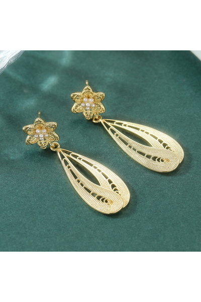 Choice A842-1 Luxury Ethnic Flower Long Drop Earrings For Women Golden Color ...