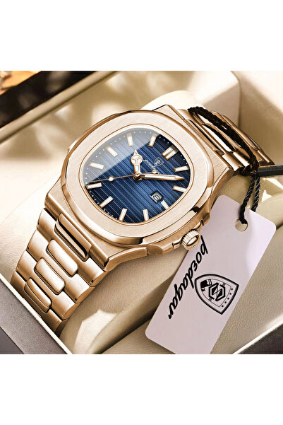 Choice4 613 Rose Gold Blue Original Square Men Clock Waterproof Stainless Ste...