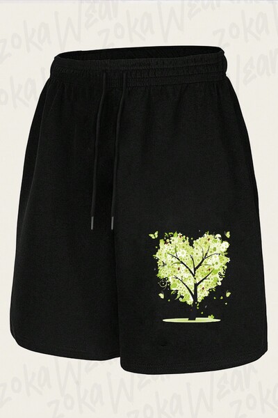 ZOKAWEAR Unisex Heart Tree Illustration Drawing Design Printed Shorts