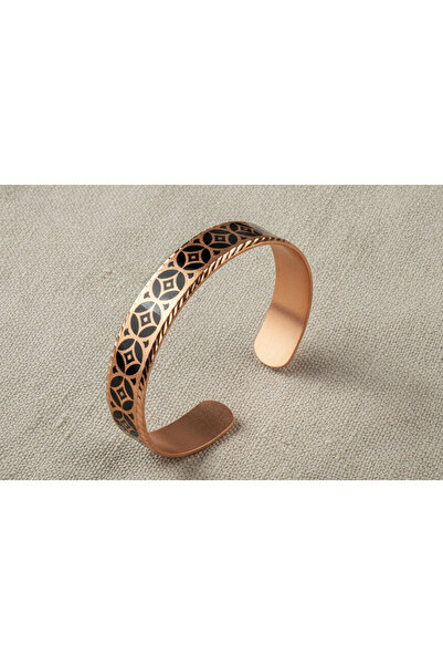 Erol Bakır Adjustable copper bracelet with modern geometric pattern and gift