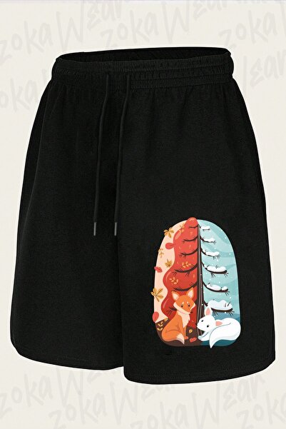 ZOKAWEAR Unisex Seasonal Autumn Fox Design Printed Shorts