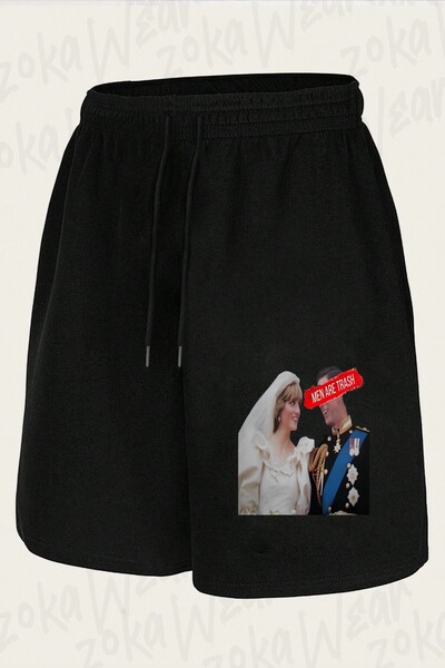 ZOKAWEAR شورت مطبوع بتصميم ماركة Are Trash Charles And Diana للجنسين