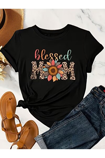 23 nisan تي شيرت نسائي ناعم ومرن بطبعة 'Blessing Mom' - قميص نسائي كاجوال بأك...